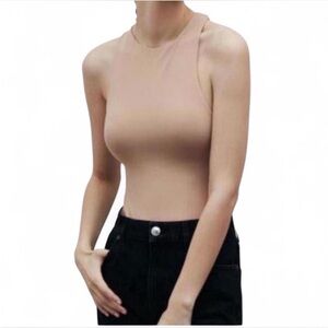 ZARA Beige Polyamide Halter Bodysuit {Medium}